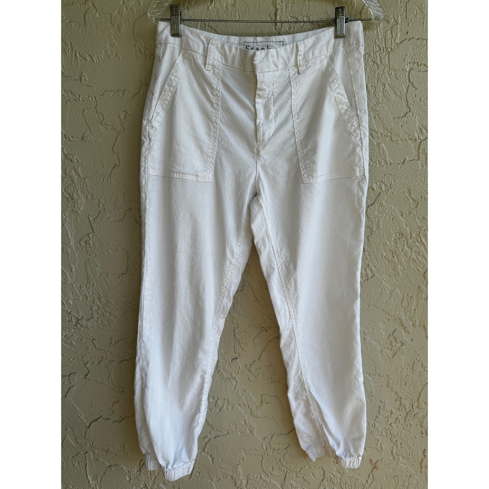 Frank & Eileen Jameson Utility Joggers Women 6 White Cargo Cotton Flax Pants